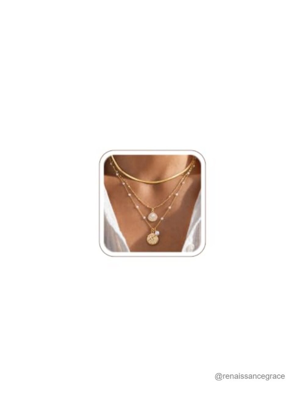 3-Piece Layered Pearl Seashell Starfish Necklace Set 14K Gold Plated